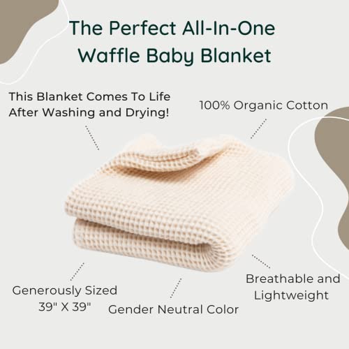 judith + lain Waffle Baby Blanket Boho Knit Swaddle - 39"x39" Neutral Receiving Blankets 100% Cotton | Gender Neutral Baby Registry Newborn Essentials