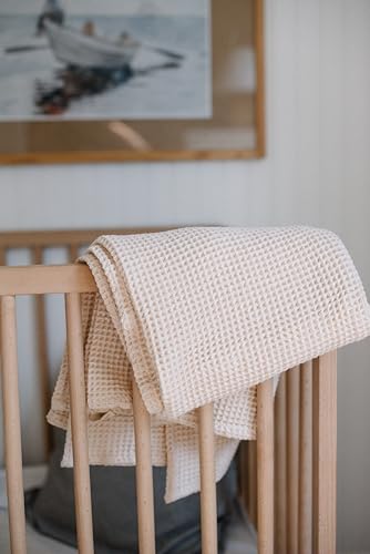 judith + lain Waffle Baby Blanket Boho Knit Swaddle - 39"x39" Neutral Receiving Blankets 100% Cotton | Gender Neutral Baby Registry Newborn Essentials