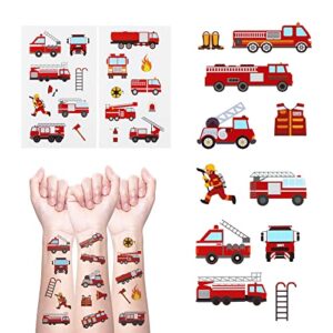 24 Sheets Fire Truck Temporary Tattoos, Birthday Decorations Firetruck Firefighter Party Favors