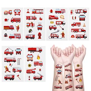 24 Sheets Fire Truck Temporary Tattoos, Birthday Decorations Firetruck Firefighter Party Favors