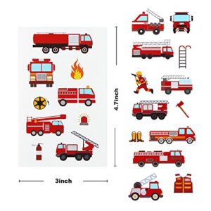 24 Sheets Fire Truck Temporary Tattoos, Birthday Decorations Firetruck Firefighter Party Favors