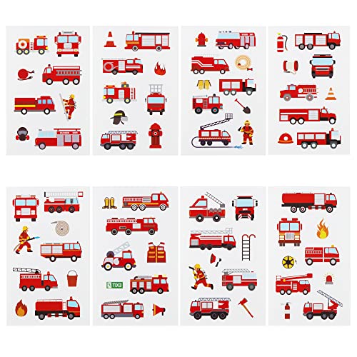 24 Sheets Fire Truck Temporary Tattoos, Birthday Decorations Firetruck Firefighter Party Favors