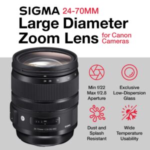 Sigma 24-70mm F2.8 Art for Canon Camera Bundle with Canon 24-70mm f2.8 Sigma Lens, Lens Front and Rear Caps, Lens Hood, Lens Case, 2X 64GB SanDisk Memory Cards (7 Items) - Sigma 24-70 24mm to 70mm