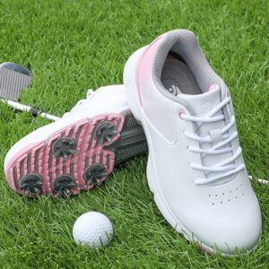 LIPPAN Women's Golf Shoes Waterproof Outdoor Golf Sneakers Spiked Lightweight Breathable Wear-Resistant,White,7.5