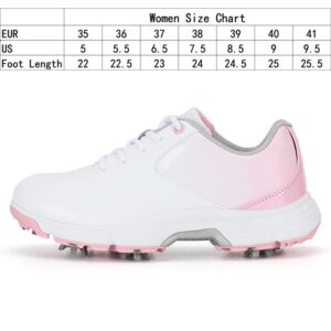 LIPPAN Women's Golf Shoes Waterproof Outdoor Golf Sneakers Spiked Lightweight Breathable Wear-Resistant,White,7.5