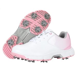 LIPPAN Women's Golf Shoes Waterproof Outdoor Golf Sneakers Spiked Lightweight Breathable Wear-Resistant,White,7.5