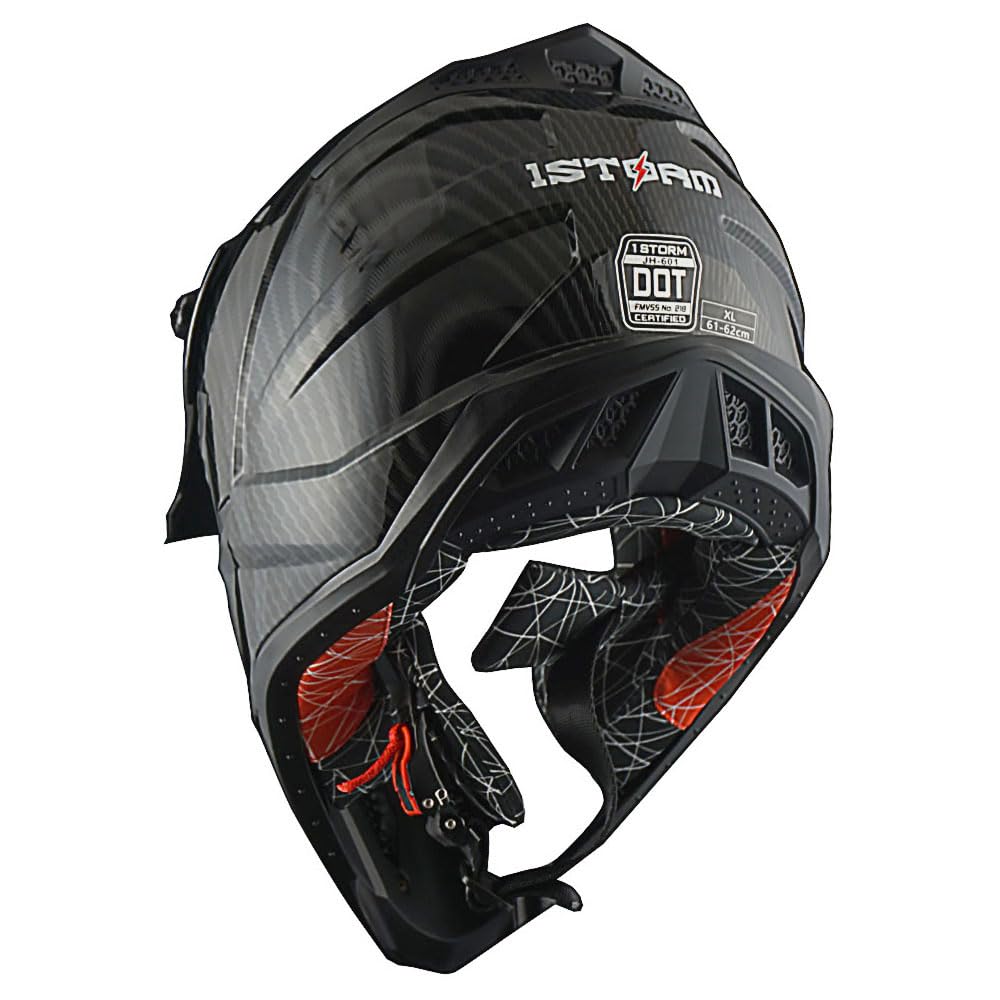 1Storm Adult Motocross Helmet ATV Dirt Bike BMX MX Downhill Mountain Helmet Track Style JH601; Carbon Fiber Black