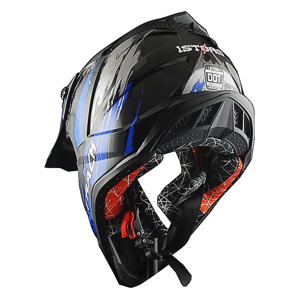 1Storm Adult Motocross Helmet ATV Dirt Bike BMX MX Downhill Mountain Helmet Track Style JH601; Track Blue