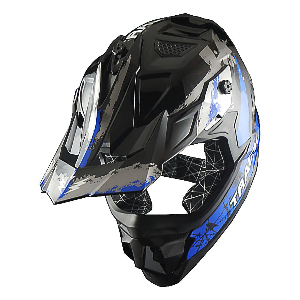 1Storm Adult Motocross Helmet ATV Dirt Bike BMX MX Downhill Mountain Helmet Track Style JH601; Track Blue