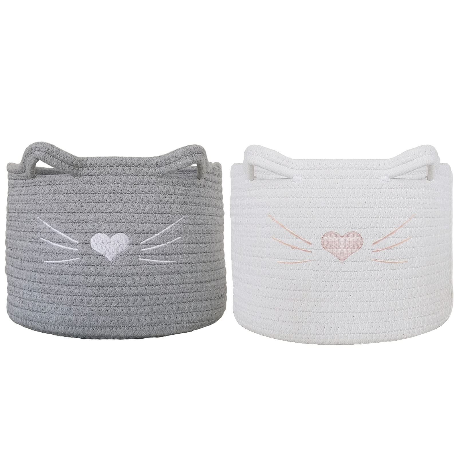 LUSE LIVE Small Woven Basket,Rope Storage Basket with Handle,Cute Cotton Basket for Nursery,Cat Dog Toy Storage Organizer Basket,Storage Bins for Toy Organizer