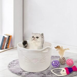 LUSE LIVE Small Woven Basket,Rope Storage Basket with Handle,Cute Cotton Basket for Nursery,Cat Dog Toy Storage Organizer Basket,Storage Bins for Toy Organizer