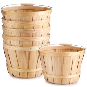 6 pack 11 x 6.7'' large round wooden baskets with handles, handmade wood basket, bushel baskets, farmers market baskets, apple baskets, wooden baskets for indoors outside personal or commercial use