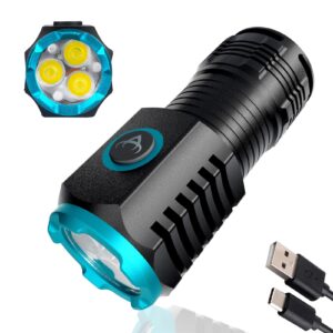 tsukitac mini flashlight, 2000 lumens, rechargeable compact led flashlight, lightweight pocket sized edc flashlight for camping, hiking, torch for outdoor (size-m)
