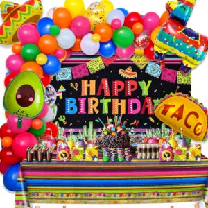 97pcs mexican party decorations fiesta birthday supplies for boys girls adult - balloon arch garland kit serape tablecloth happy birthday backdrop taco balloons decor cinco de mayo party decorations