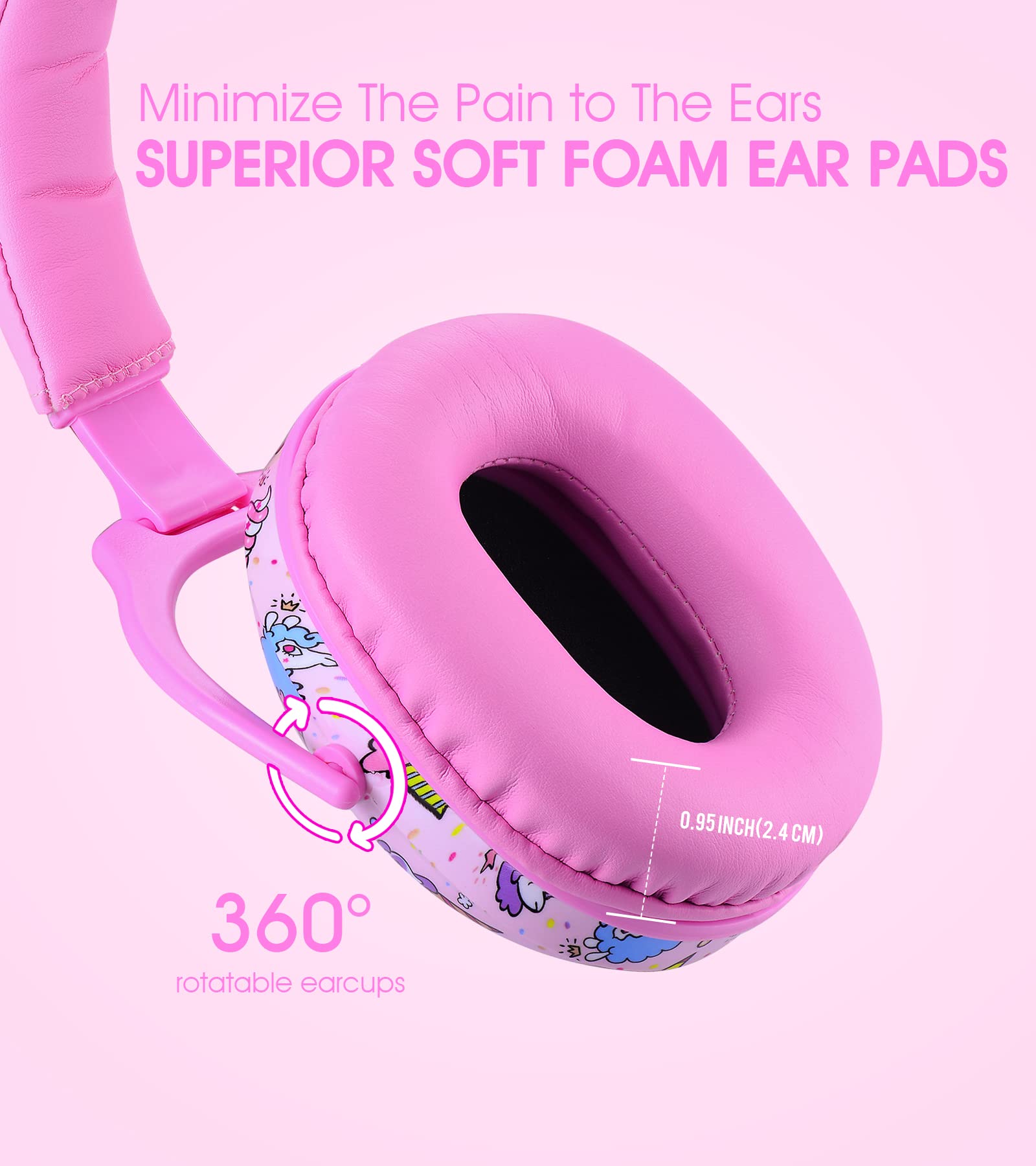 Hocazor HZ015 Kids Ear Protection-SNR 27dB Safety Earmuffs Durable Composite Material Hearing Protector Girls Noise Cancelling Headphones - Pink Ice Cream