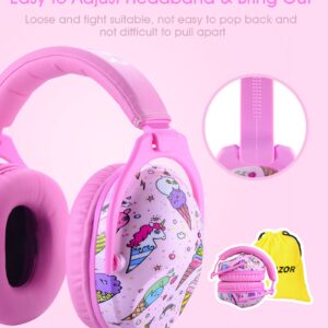 Hocazor HZ015 Kids Ear Protection-SNR 27dB Safety Earmuffs Durable Composite Material Hearing Protector Girls Noise Cancelling Headphones - Pink Ice Cream