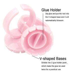 300PCS Glue Rings Lash Rings,Smart Glue Rings for Eyelash Extensions,Disposable Rings Glue Cups for False Eyelash Extension Supplies, Lovely Blooming Lash Eyelash Glue Holder Volume Lashes Fan,Pink