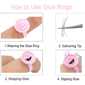 300PCS Glue Rings Lash Rings,Smart Glue Rings for Eyelash Extensions,Disposable Rings Glue Cups for False Eyelash Extension Supplies, Lovely Blooming Lash Eyelash Glue Holder Volume Lashes Fan,Pink