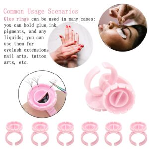 300PCS Glue Rings Lash Rings,Smart Glue Rings for Eyelash Extensions,Disposable Rings Glue Cups for False Eyelash Extension Supplies, Lovely Blooming Lash Eyelash Glue Holder Volume Lashes Fan,Pink