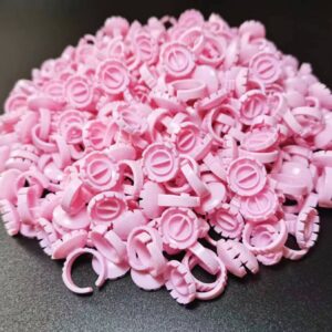 300PCS Glue Rings Lash Rings,Smart Glue Rings for Eyelash Extensions,Disposable Rings Glue Cups for False Eyelash Extension Supplies, Lovely Blooming Lash Eyelash Glue Holder Volume Lashes Fan,Pink