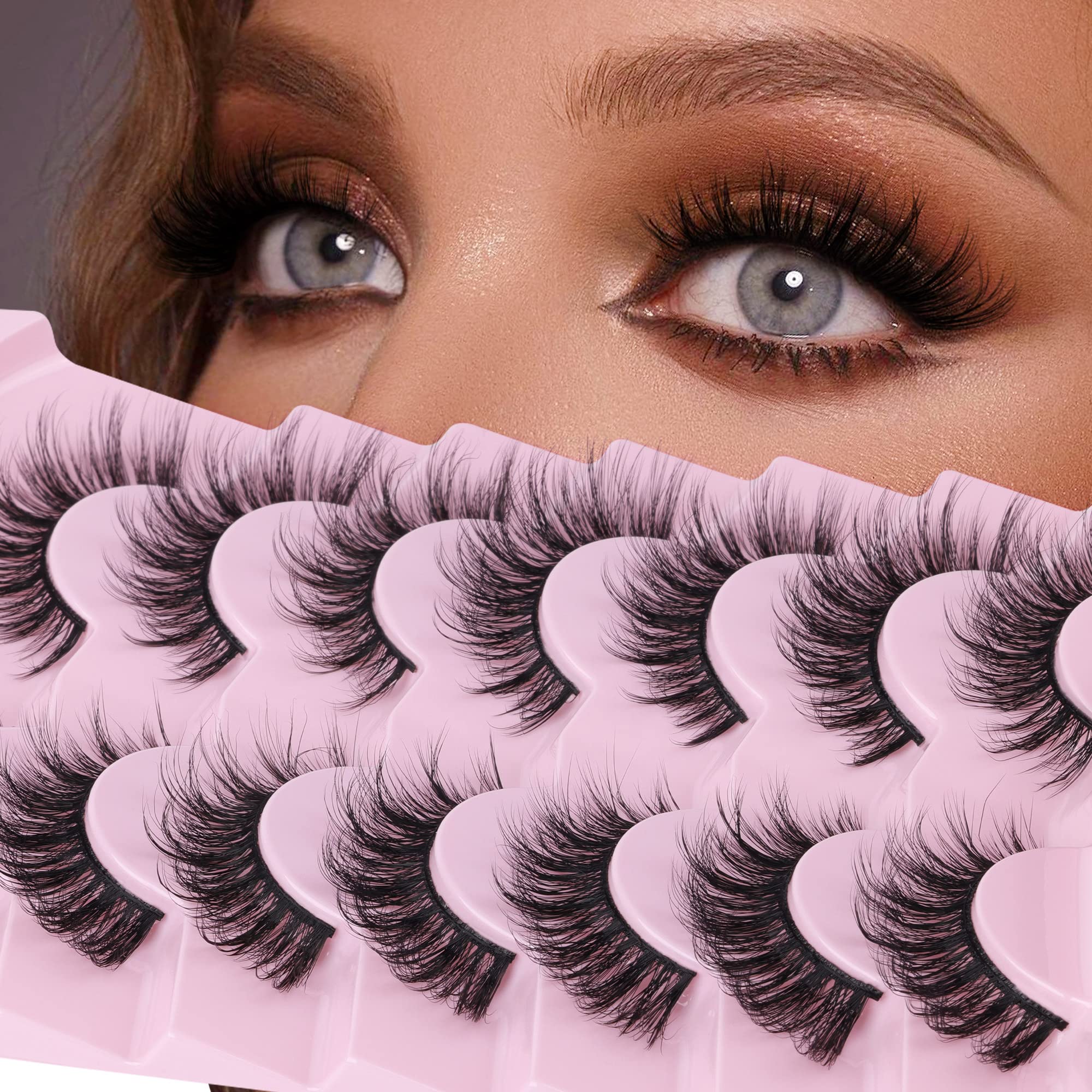 Mink Lashes Fluffy Manga Lashes Natural Look 3D Eyelashes 17mm Cat Eye Wispy 7 Pairs False Eyelashes Pack Faux Mink Eyelashes by FANXITON