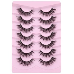 Mink Lashes Fluffy Manga Lashes Natural Look 3D Eyelashes 17mm Cat Eye Wispy 7 Pairs False Eyelashes Pack Faux Mink Eyelashes by FANXITON