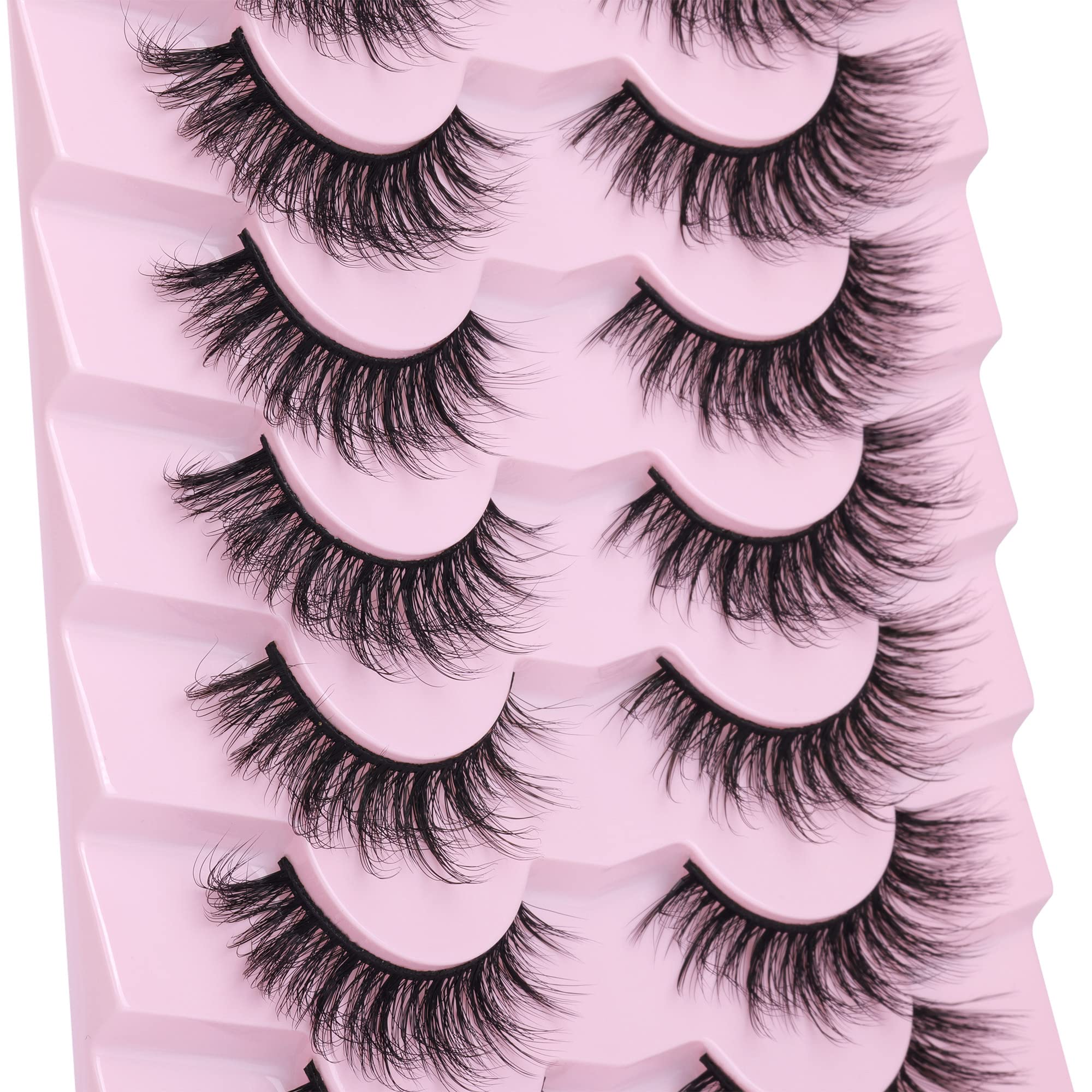 Mink Lashes Fluffy Manga Lashes Natural Look 3D Eyelashes 17mm Cat Eye Wispy 7 Pairs False Eyelashes Pack Faux Mink Eyelashes by FANXITON