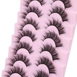 Mink Lashes Fluffy Manga Lashes Natural Look 3D Eyelashes 17mm Cat Eye Wispy 7 Pairs False Eyelashes Pack Faux Mink Eyelashes by FANXITON