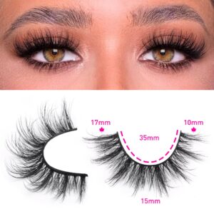 Mink Lashes Fluffy Manga Lashes Natural Look 3D Eyelashes 17mm Cat Eye Wispy 7 Pairs False Eyelashes Pack Faux Mink Eyelashes by FANXITON