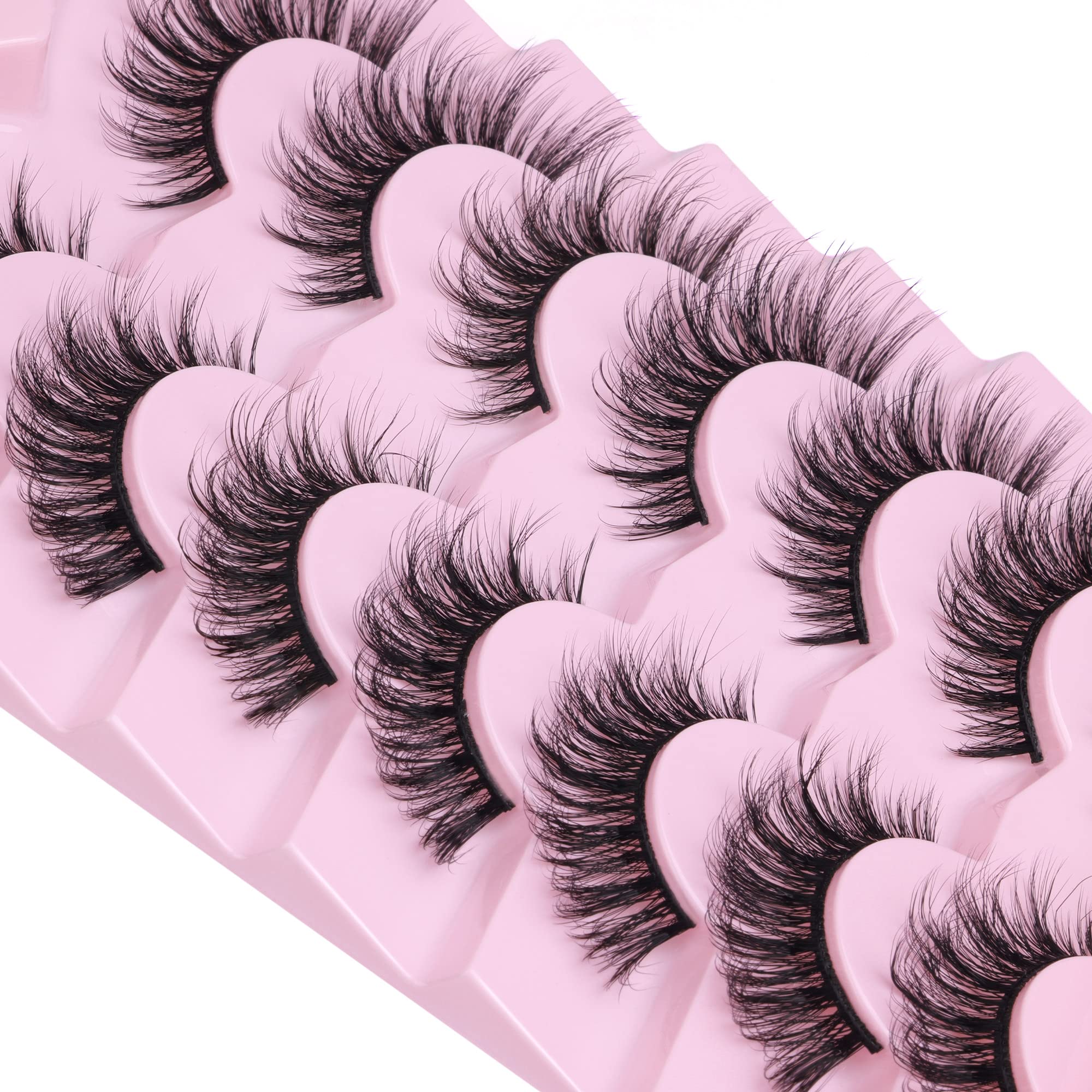 Mink Lashes Fluffy Manga Lashes Natural Look 3D Eyelashes 17mm Cat Eye Wispy 7 Pairs False Eyelashes Pack Faux Mink Eyelashes by FANXITON