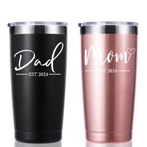 dad mom est 2024 20 oz tumbler.anniversary new parents pregnancy new dad mom parents to be gift.father's mother's day couples gifts.new dad new mom mom to be dad to be gifts.(black&rose gold)