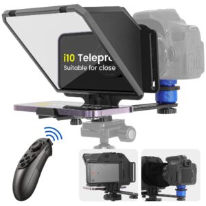 iloknzi 7.7 inch phone teleprompter kit bluetooth remote control and tempered optical glass for smartphone and camera, ios/android compatible s-teleprompter app