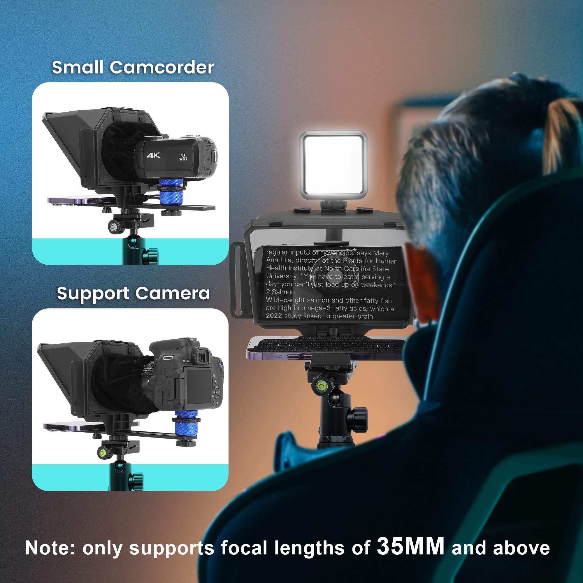 ILOKNZI 7.7 inch Phone Teleprompter Kit Bluetooth Remote Control and Tempered Optical Glass for Smartphone and Camera, iOS/Android Compatible S-Teleprompter App