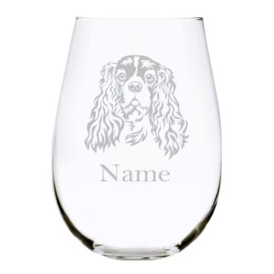 cavalier king charles spaniel dog themed with name 17 oz. stemless wine glass
