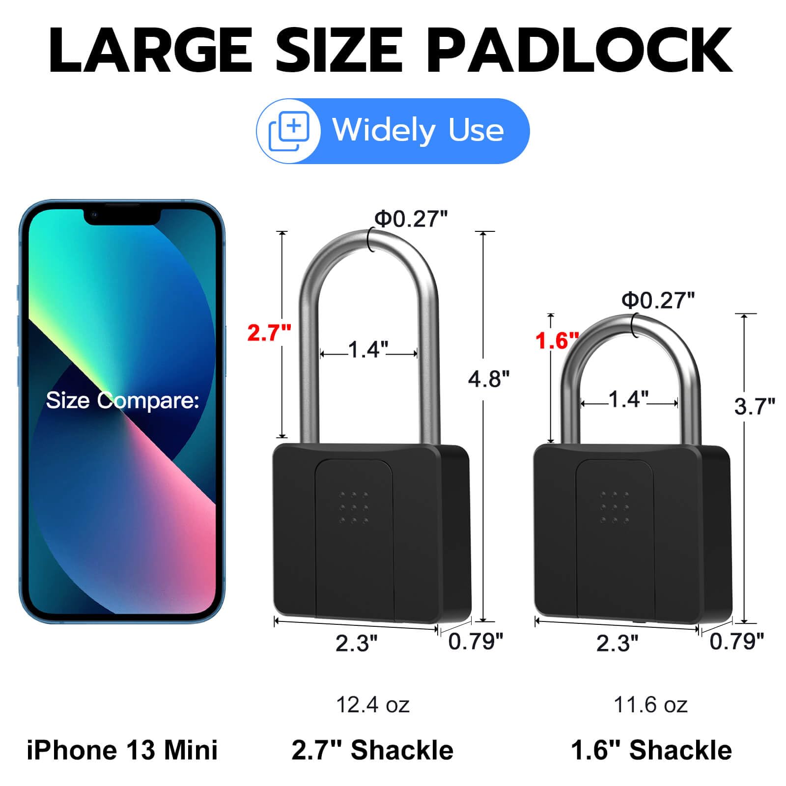 Anweller Fingerprint Padlock with Key Backup, Weatherproof Biometric Bluetooth APP Controlled Keyless Smart Electronic Combination Lock for Outdoor Fence Gate Pool Shed Gym Locker Yard Truck