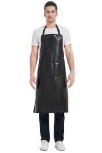 funchaos black waterproof apron, heavy duty work apron, artificial leather apron ideal for chef, butcher, barber, dishwashing, cleaning, dog grooming (plus size)