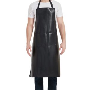 FunChaos Black Waterproof Apron, Heavy Duty Work Apron, Artificial Leather Apron Ideal for Chef, Butcher, Barber, DishWashing, Cleaning, Dog Grooming (Plus Size)