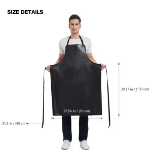 FunChaos Black Waterproof Apron, Heavy Duty Work Apron, Artificial Leather Apron Ideal for Chef, Butcher, Barber, DishWashing, Cleaning, Dog Grooming (Plus Size)