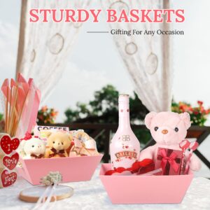 12 Pack Baskets for Gifts Empty 6.5 x 9.8" Small Rectangular Pink Basket with Handles Bulk Gift Basket Market Tray Favor for Valentines Mother's Day Birthday Wedding Bridesmaid