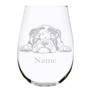 english bulldog themed with name 17 oz. stemless wine glass