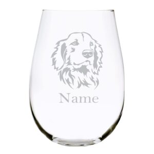 golden retriever dog themed with name 17 oz. stemless wine glass