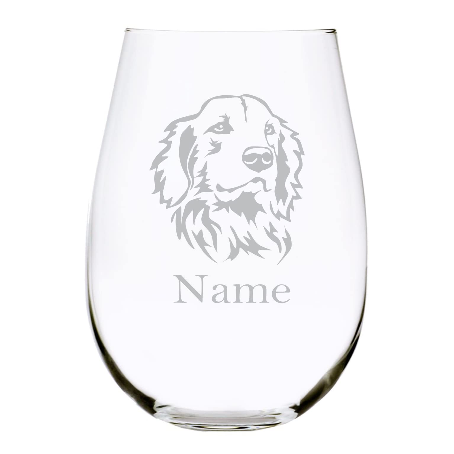 Golden Retriever dog themed with name 17 oz. stemless wine glass