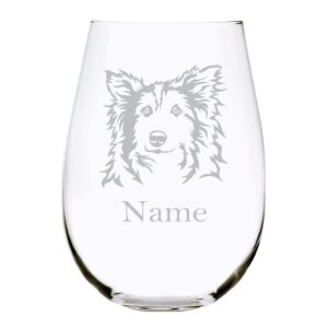 sheltie dog themed with name 17 oz. stemless wine glass