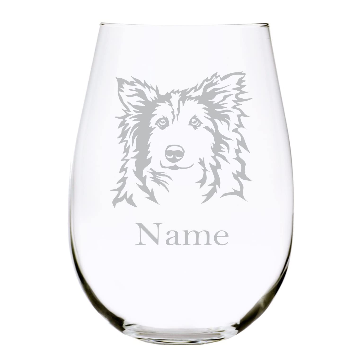 Sheltie dog themed with name 17 oz. stemless wine glass