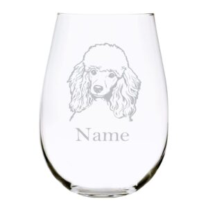 poodle dog themed with name 17 oz. stemless wine glass