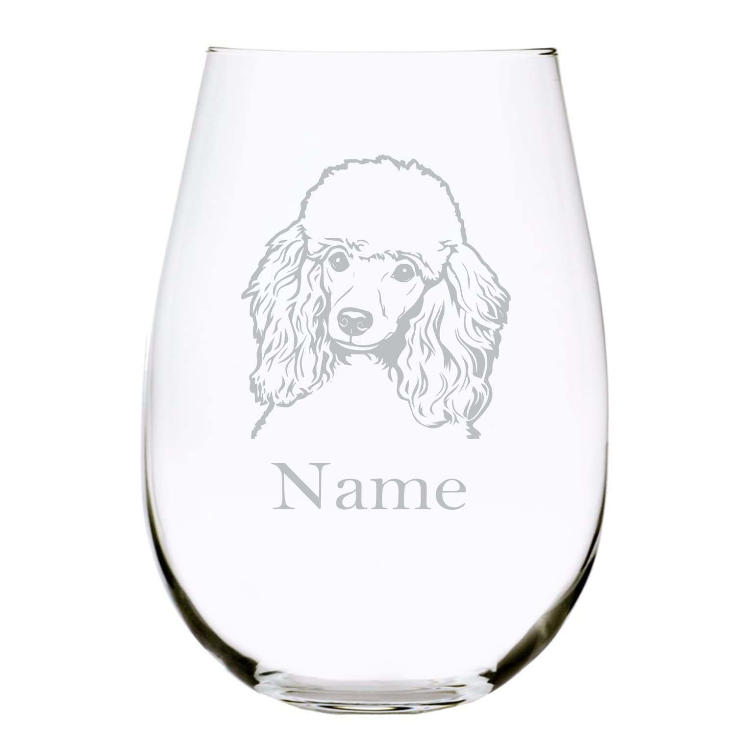 Poodle dog themed with name 17 oz. stemless wine glass