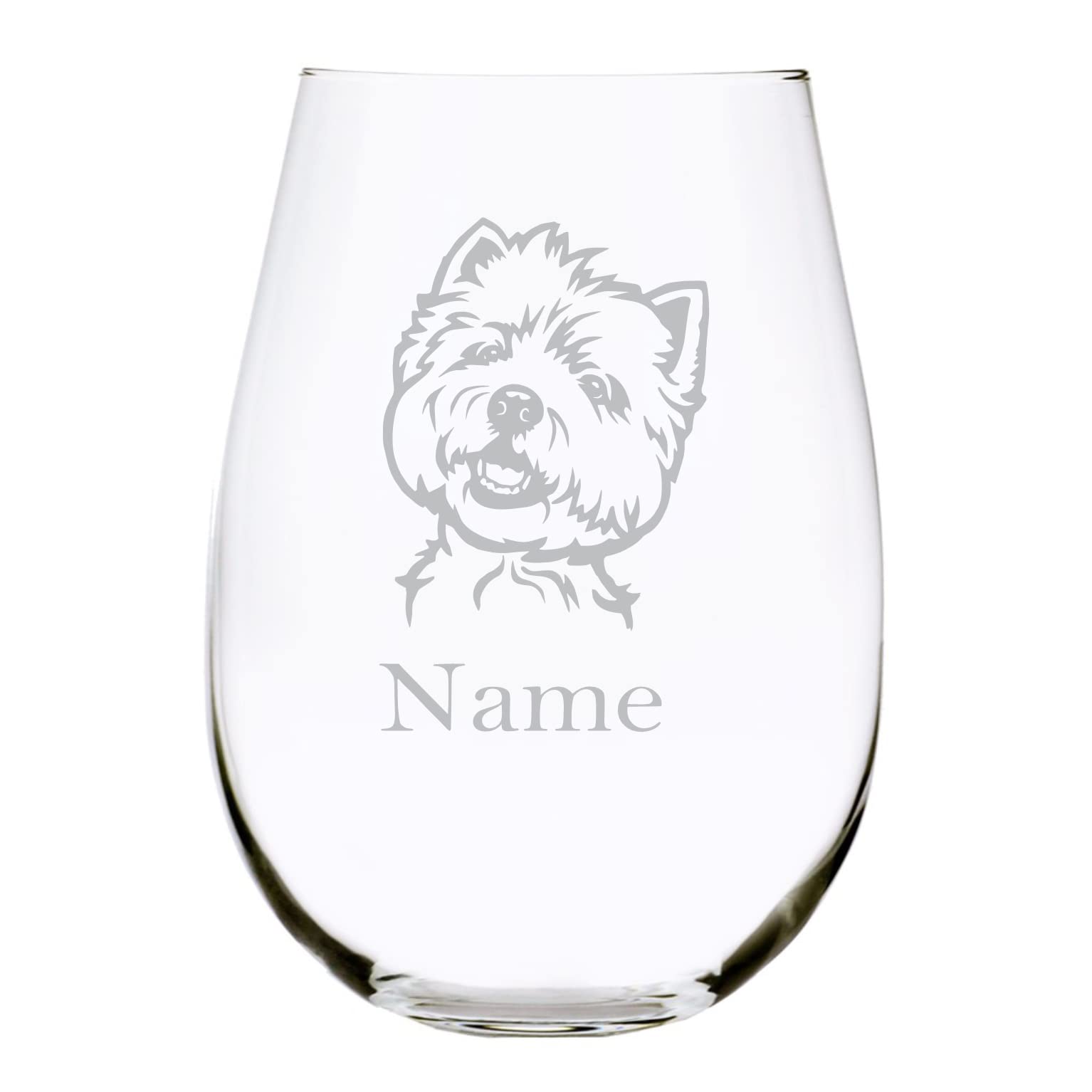 West Highland Terrier dog themed with name 17 oz. stemless wine glass