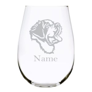 saint bernard dog themed with name 17 oz. stemless wine glass