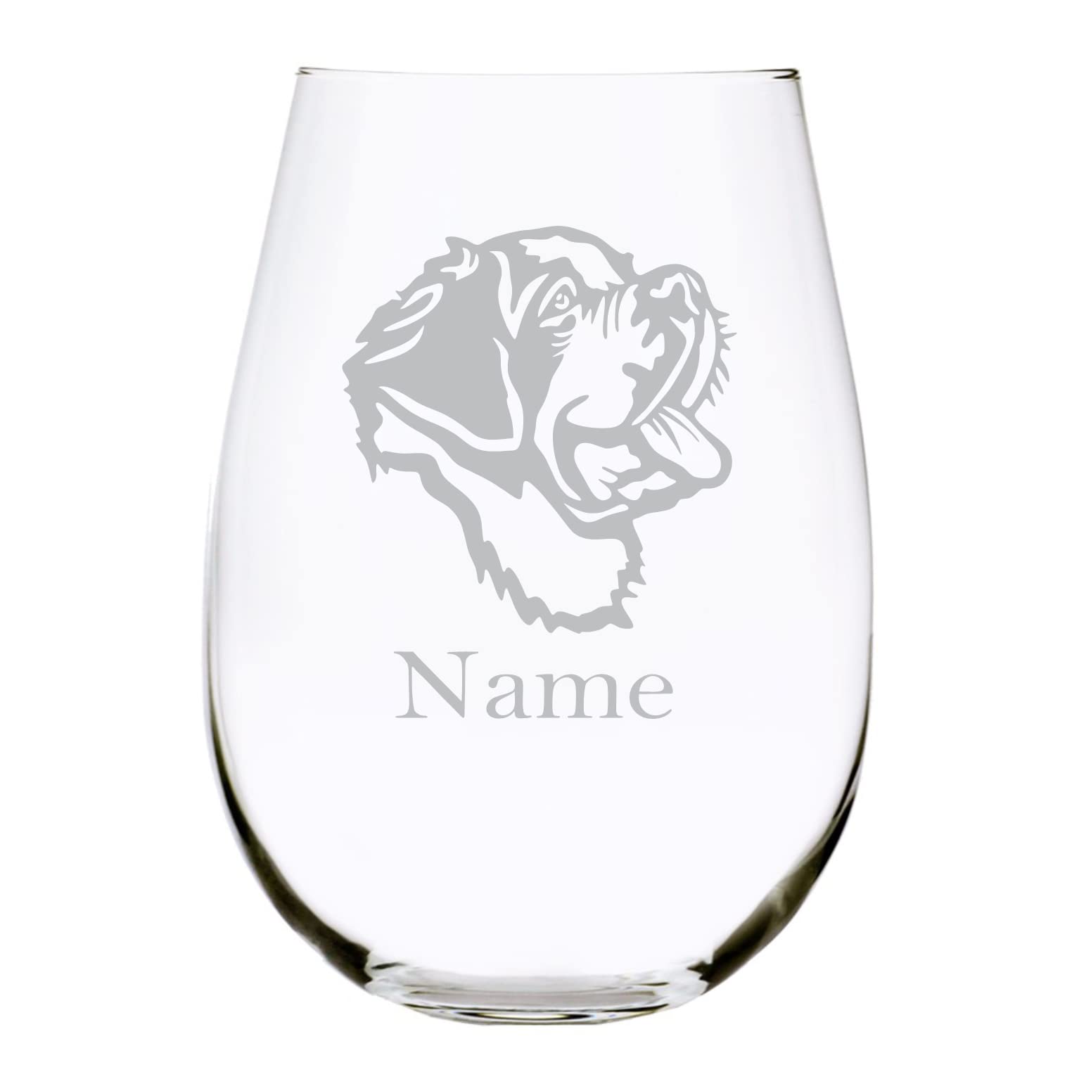 Saint Bernard dog themed with name 17 oz. stemless wine glass