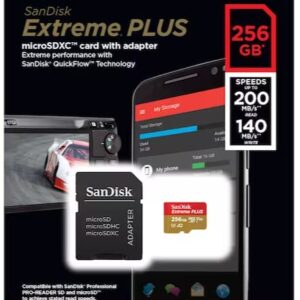SanDisk Extreme Plus microSDXC UHS-I Card with Adapter, 256GB, SDSQXBD-256G-AN6MA